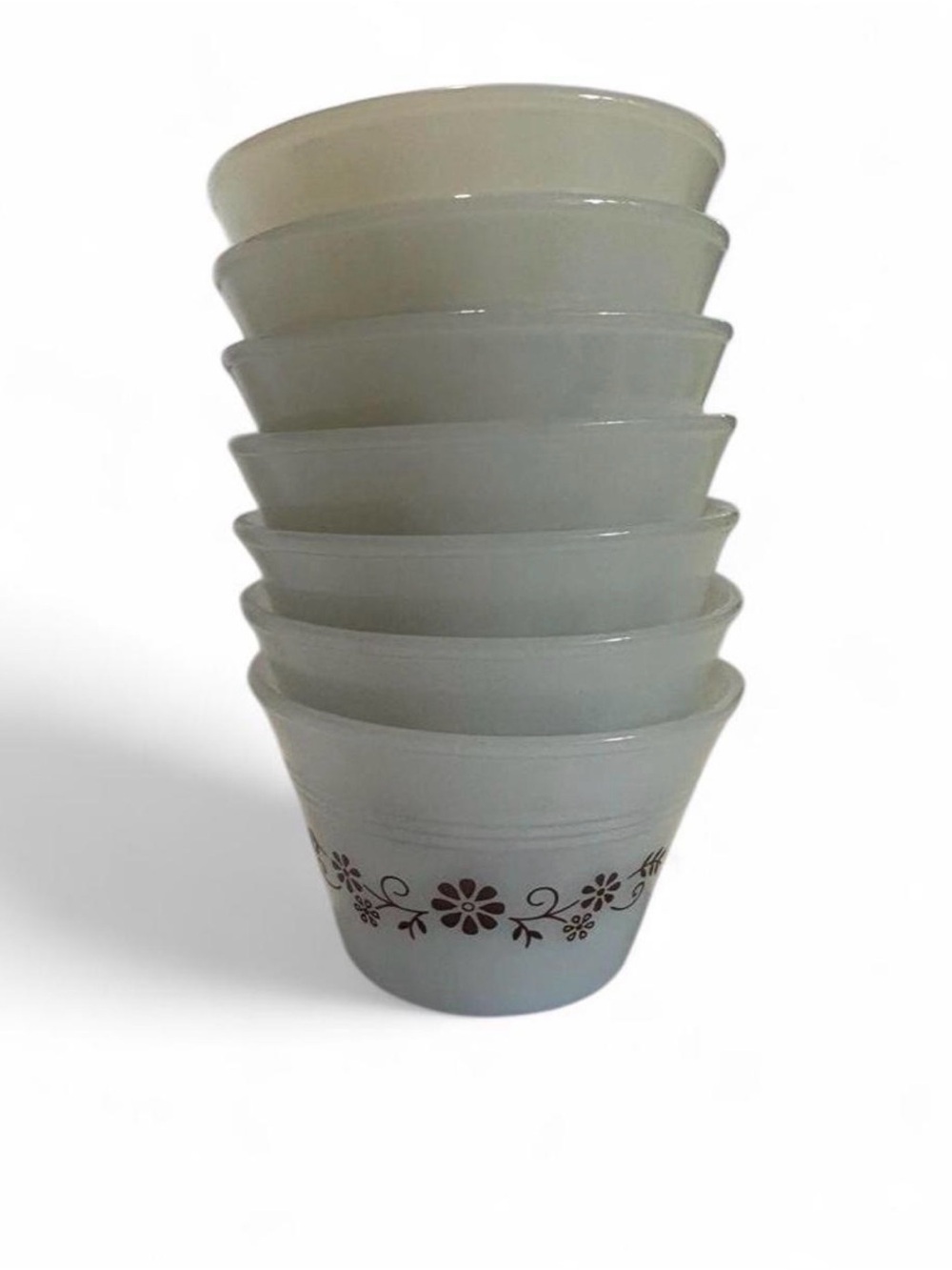 Vintage White Floral Milk Glass Bowls - Set of 7